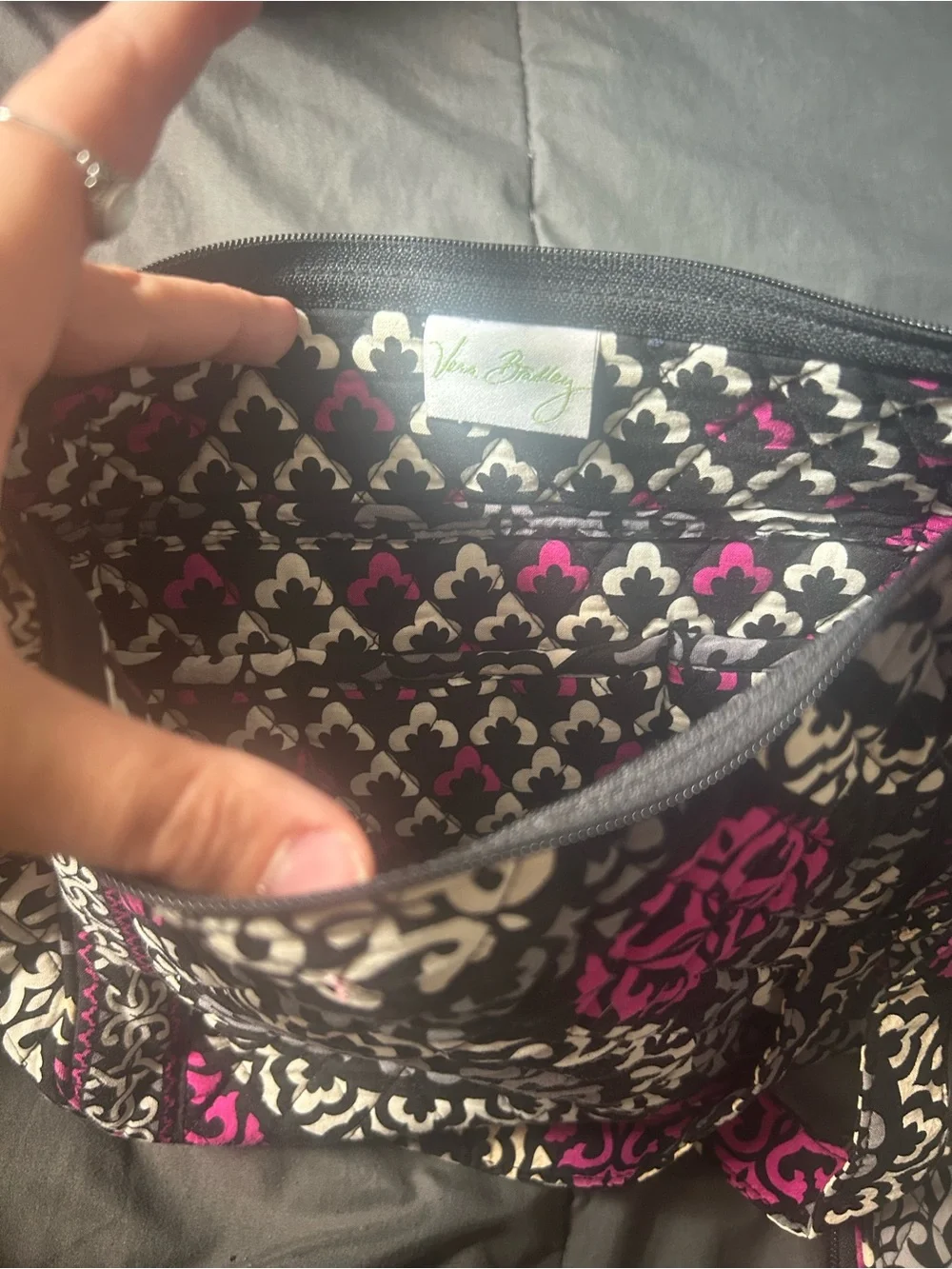 Vera Bradley Quilted Black and Pink Patterned Shoulder Bag and Wallet Set